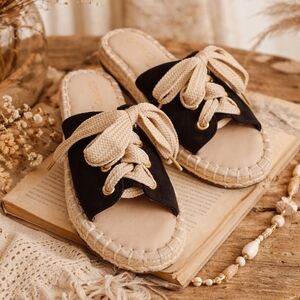 NWOB Restricted Lace-Up Espadrille Slides, Size 7, Boho, Sandals, Slip On, Laces